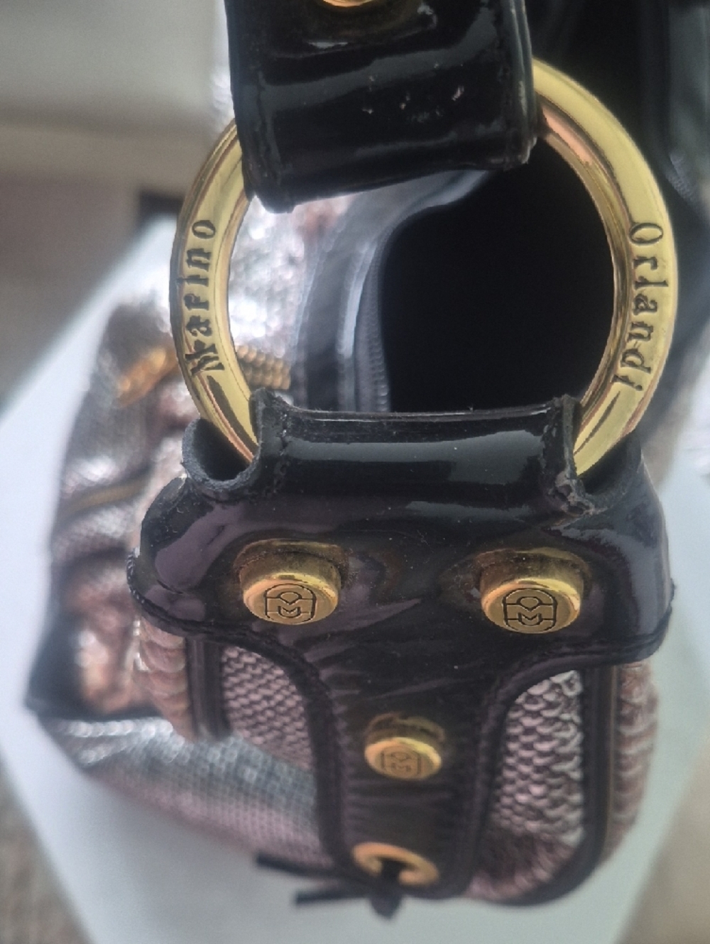 Marino Orlandi Black and Taupe Snake-Embossed Hobo - Picture 8 of 11